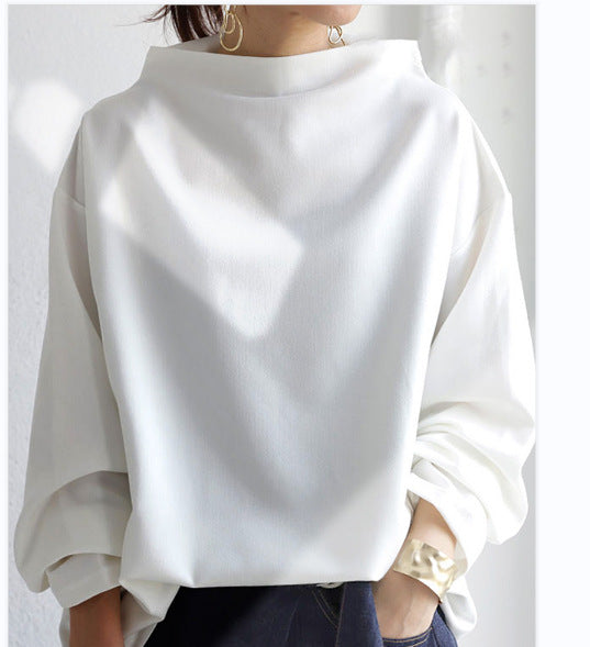 Damen nan lässige Oversize Bluse mit U-Boot-Ausschnitt und voluminösen Ballonärmeln EB