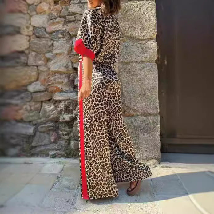 Damen eleganter Leoprint-Jumpsuit mit weiten Beinen und lockerer Passform EB