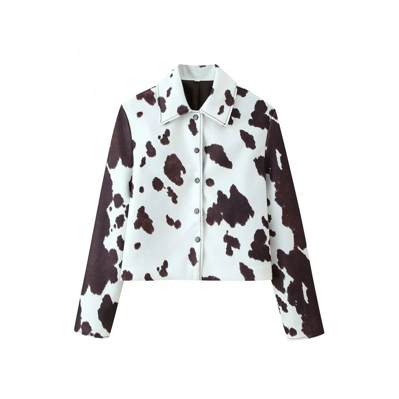 Damen Kunstlederjacke mit modernem Kuhfleckenmuster EB