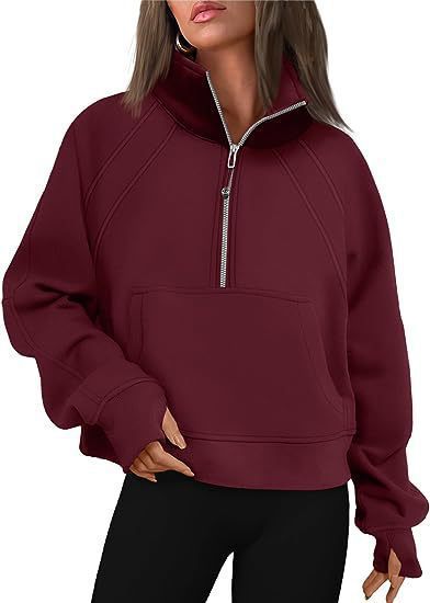 Damen kuscheliger Half-Zip Pullover mit Kapuze und Kängurutasche EB