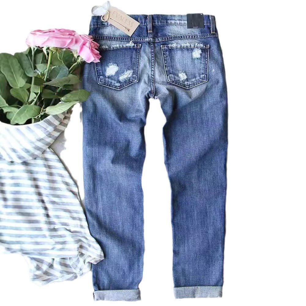 Damen Skinny Jeans mit auffälligen Totenkopf-Mustern EB
