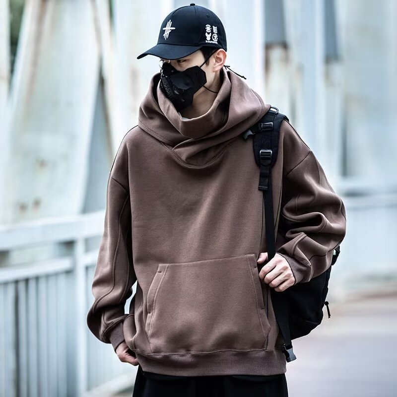 Herren futuristischer Hoodie mit hohem Kragen und praktischen Taschen EB