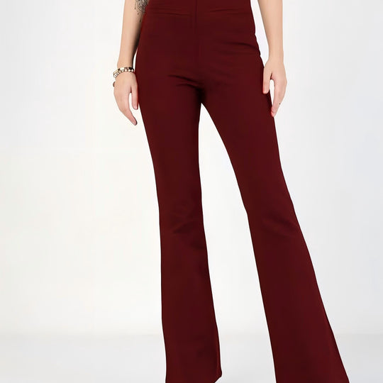 Damen Flared Pants mit hohem Bund und elastischem Material EB