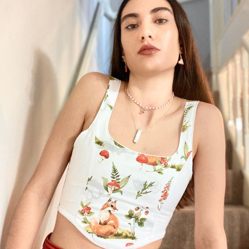 Damen Crop Top mit kunstvollem Flora-Design und verstellbaren Trägern EB