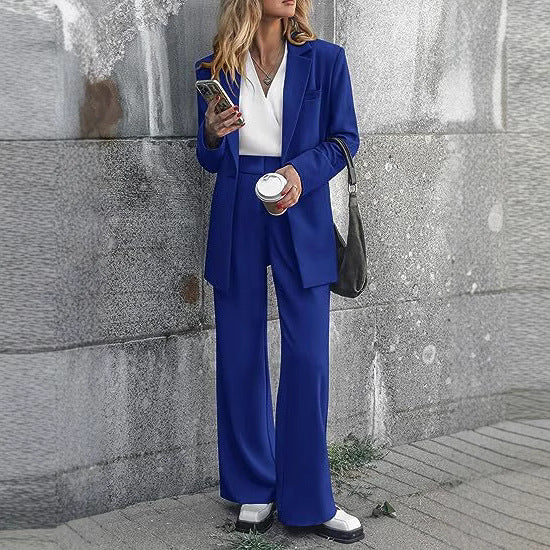 Damen nan Longblazer-Set mit kastiger Oversize-Silhouette, strukturierter Schulterpartie und hochtaillierter Palazzo-Hose EB