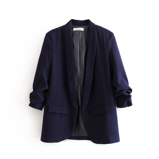 Damen eleganter Blazer mit gekrempelten Ärmeln und praktischen Taschen EB