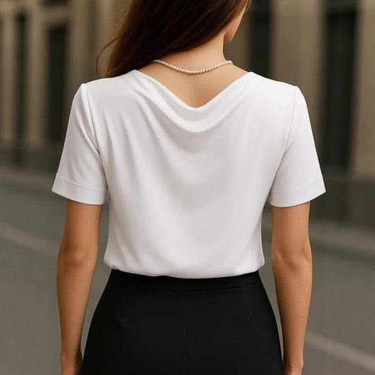 Damen Elegantes V-Ausschnitt Blusenshirt mit kurzärmeligen Design EB