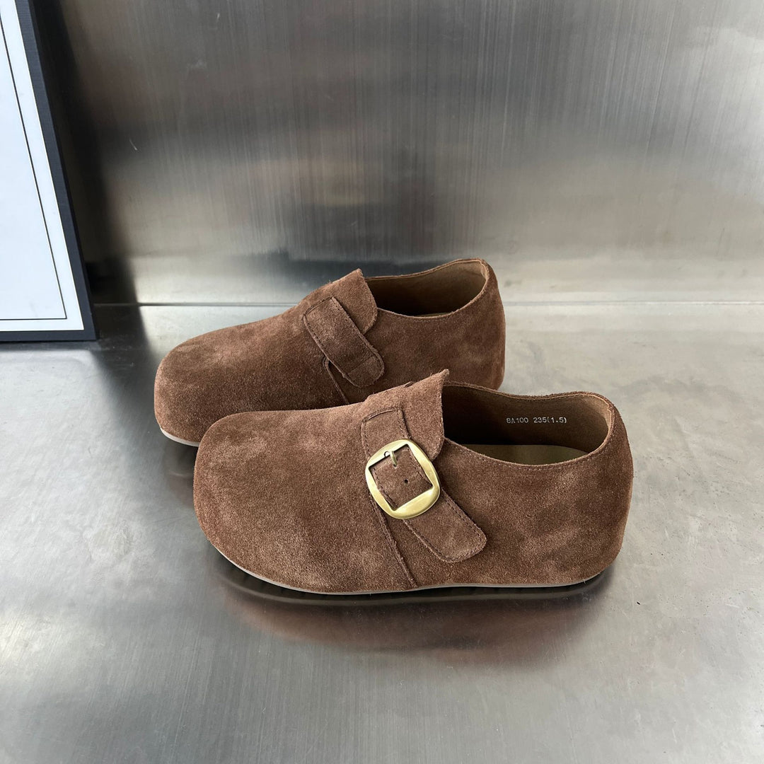Damen Komfortable Wildleder-Clogs mit modischer Schnallenverzierung EB