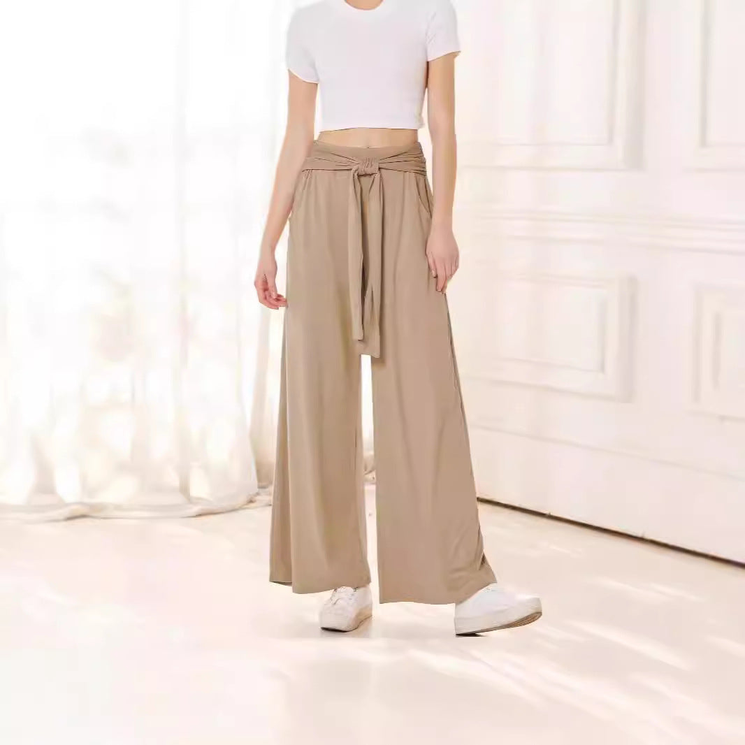 Damen weite Sommerhose mit bindendem Taillengürtel EB