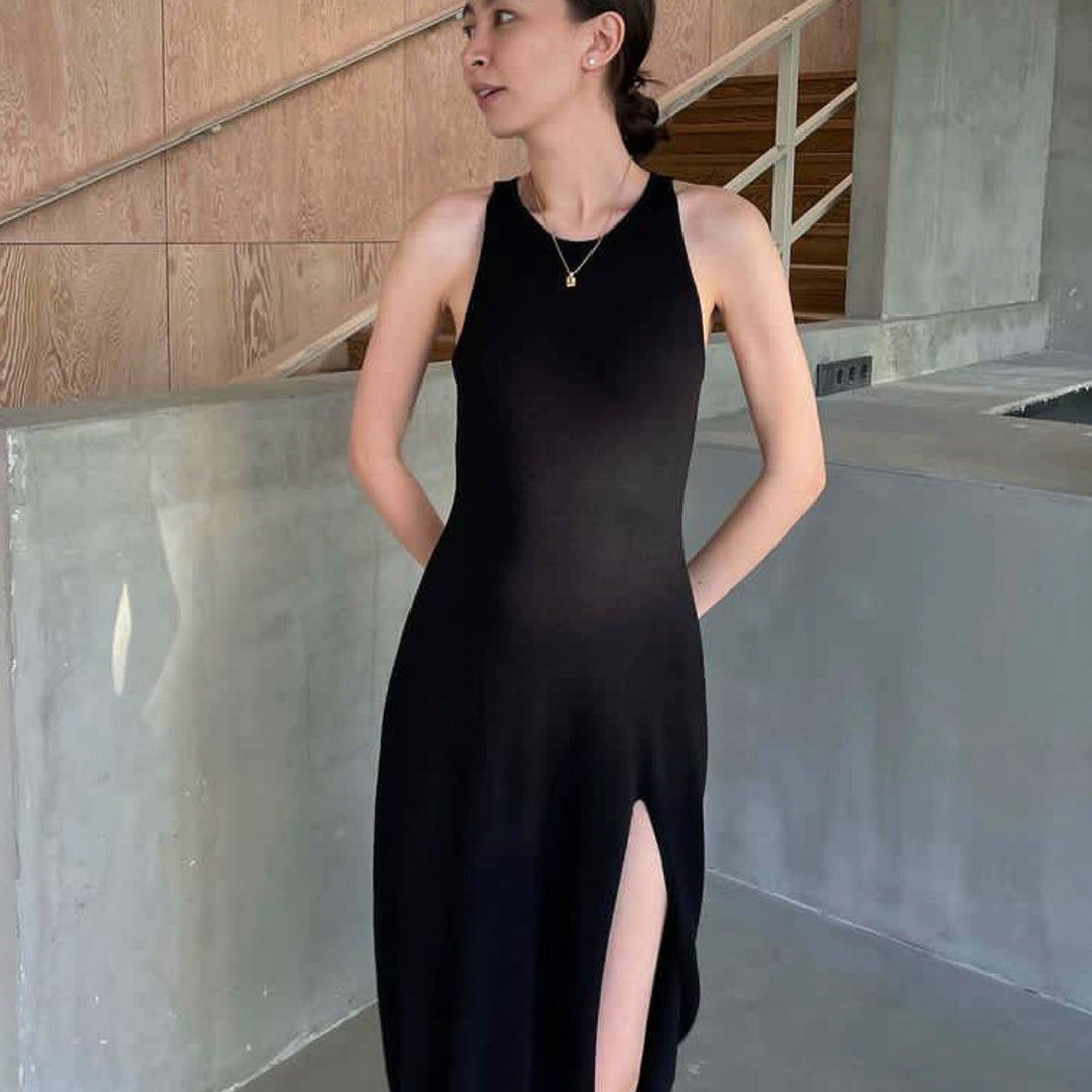 Damen figurbetontes Maxi-Kleid mit seitlichem Schlitz und modernem Schnitt EB