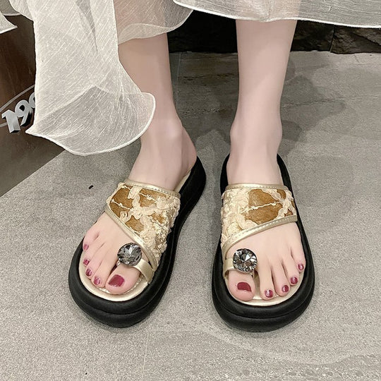 Damen trendige Flip-Flops mit floralem Dekor und funkelndem Schmuckdetail EB