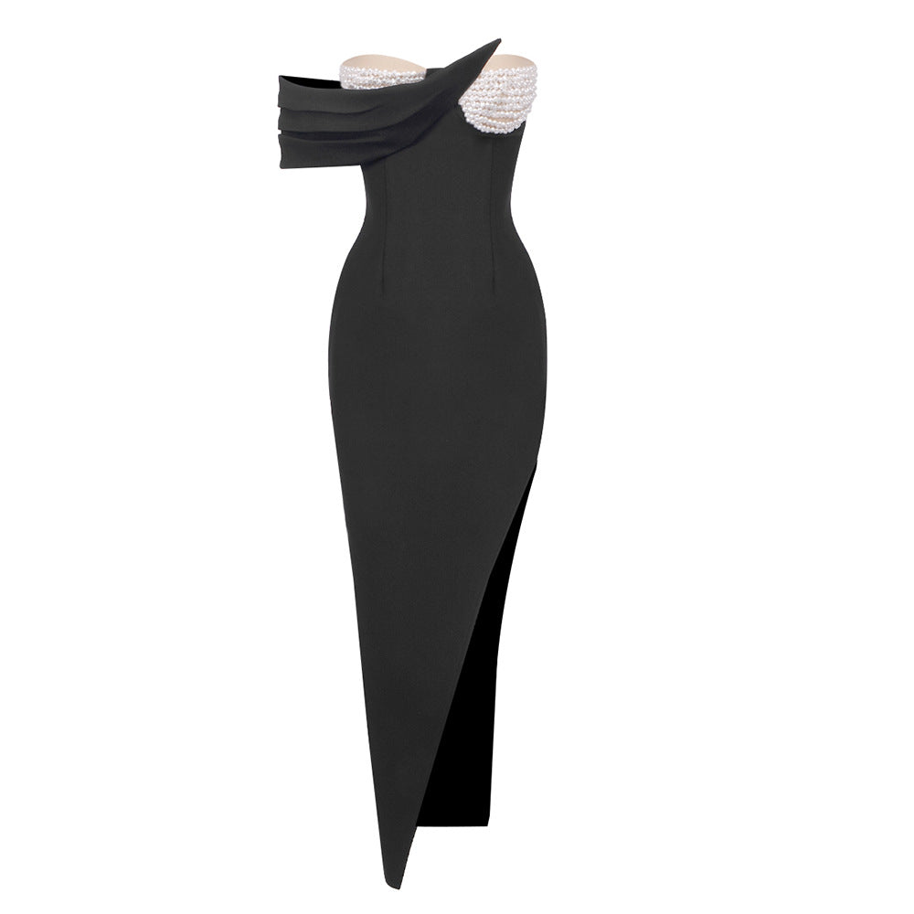 Damen Elegantes Abendkleid mit asymmetrischem Design und liebevollen Perlenakzenten EB
