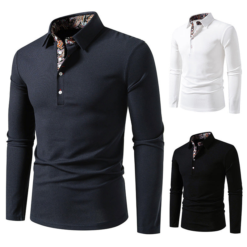 Herren Langarm Poloshirt mit außergewöhnlichem Kragen-Design EB
