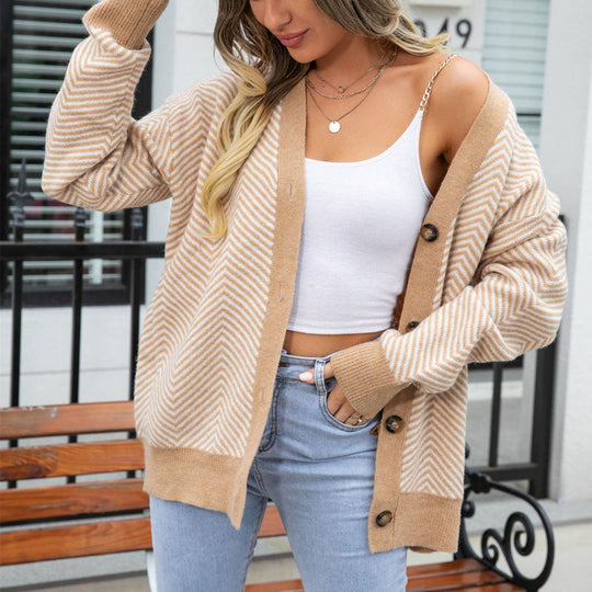 EB | Gestreifte Klassische Strickjacke für Damen