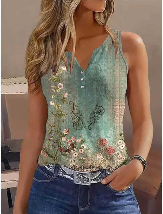Damen Elegantes ärmelloses Oberteil mit floralen Akzenten EB