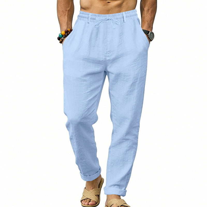 Herren nan luftige Leinen-Relaxhose mit elastischem Komfortbund und geradem Bein EB