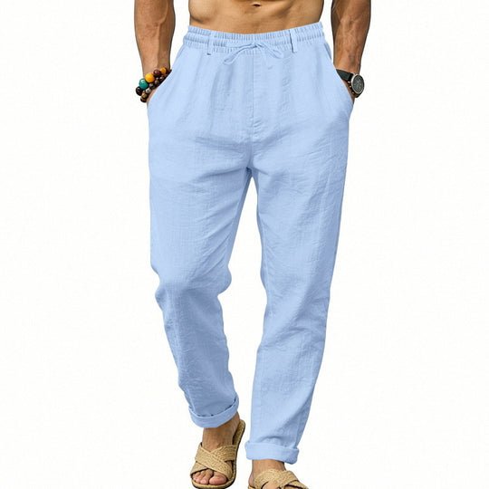 Herren nan luftige Leinen-Relaxhose mit elastischem Komfortbund und geradem Bein EB