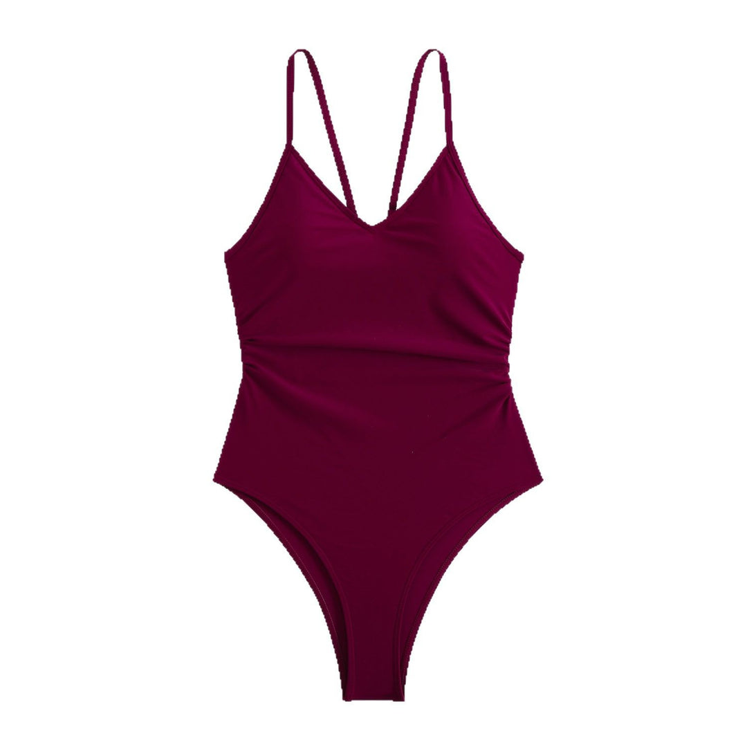 Damen Einteiler Badeanzug mit elegantem V-Ausschnitt und hohem Beinausschnitt EB