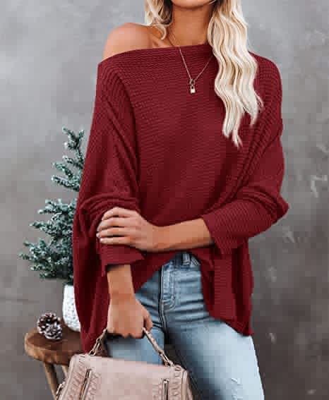 Damen lässiger Off-Shoulder Pullover im Strukturdesign EB