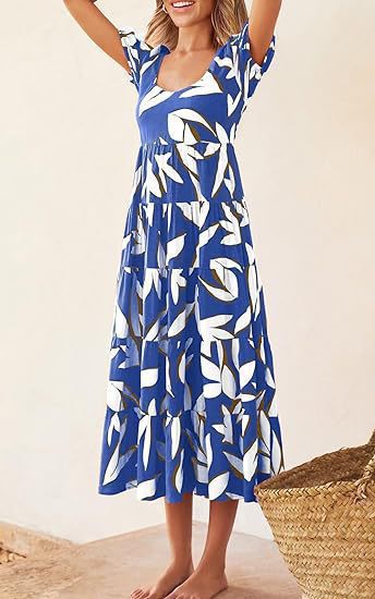 Damen Midi-Kleid mit floralem Druck und voluminösen Ärmeln EB