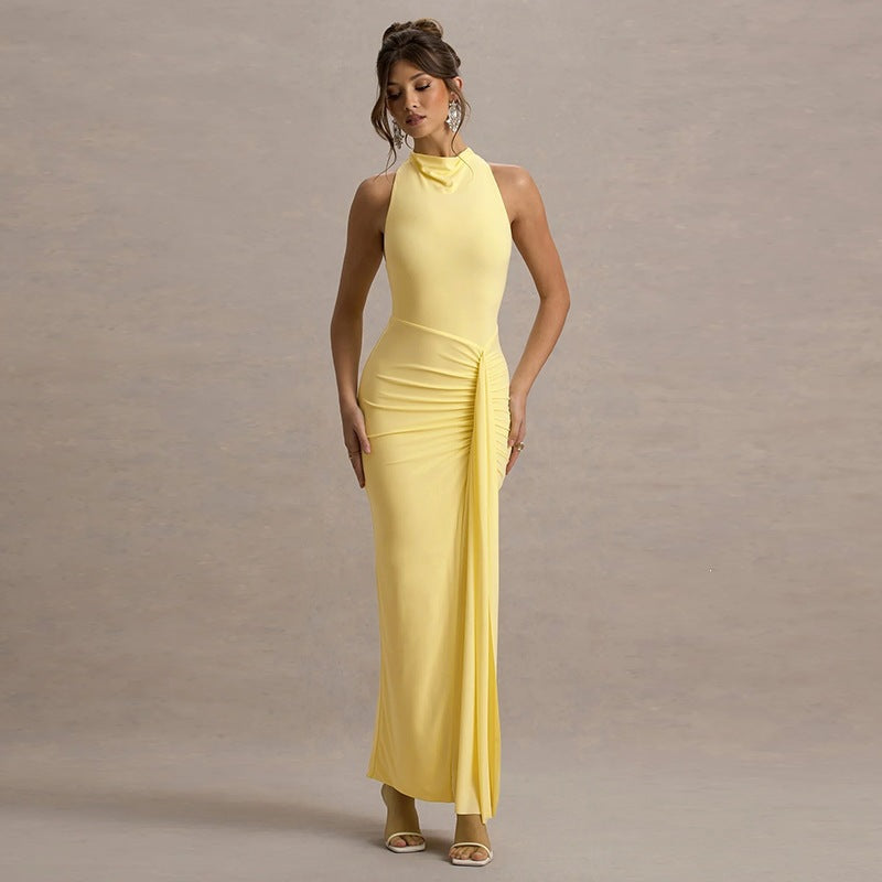 Damen Elegantes Maxikleid mit hochgeschlossenem Design und raffinierter Drapierung EB