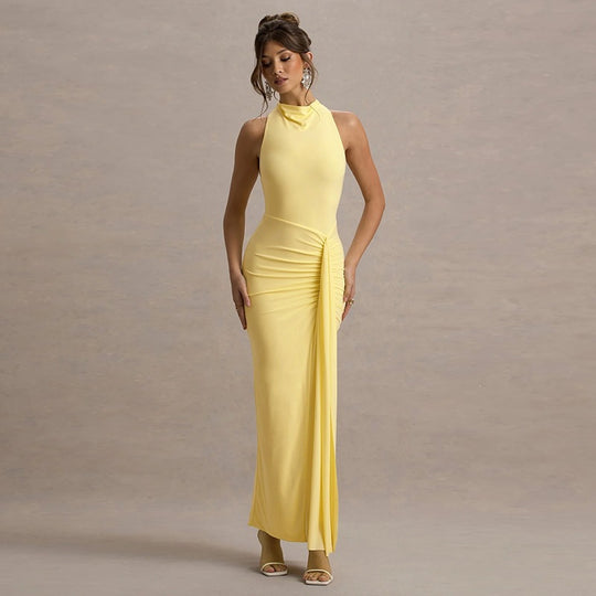 Damen Elegantes Maxikleid mit hochgeschlossenem Design und raffinierter Drapierung EB
