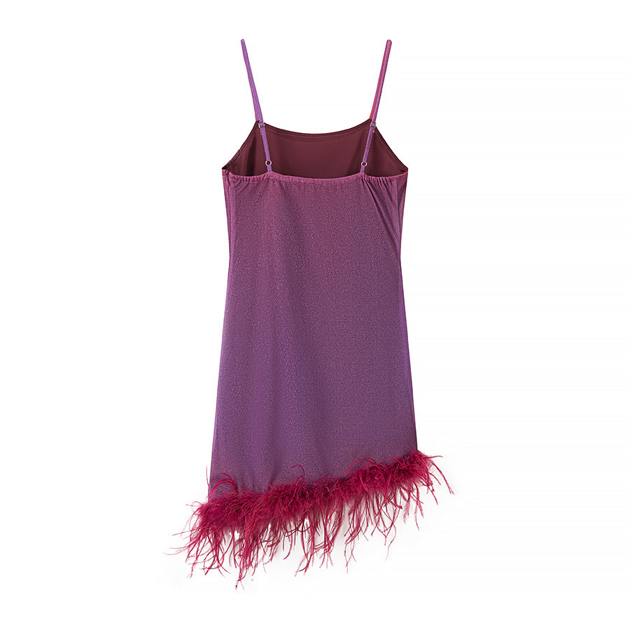Damen Glamouröses Rüschenkleid mit Spaghetti-Trägern und federförmigem Saum EB