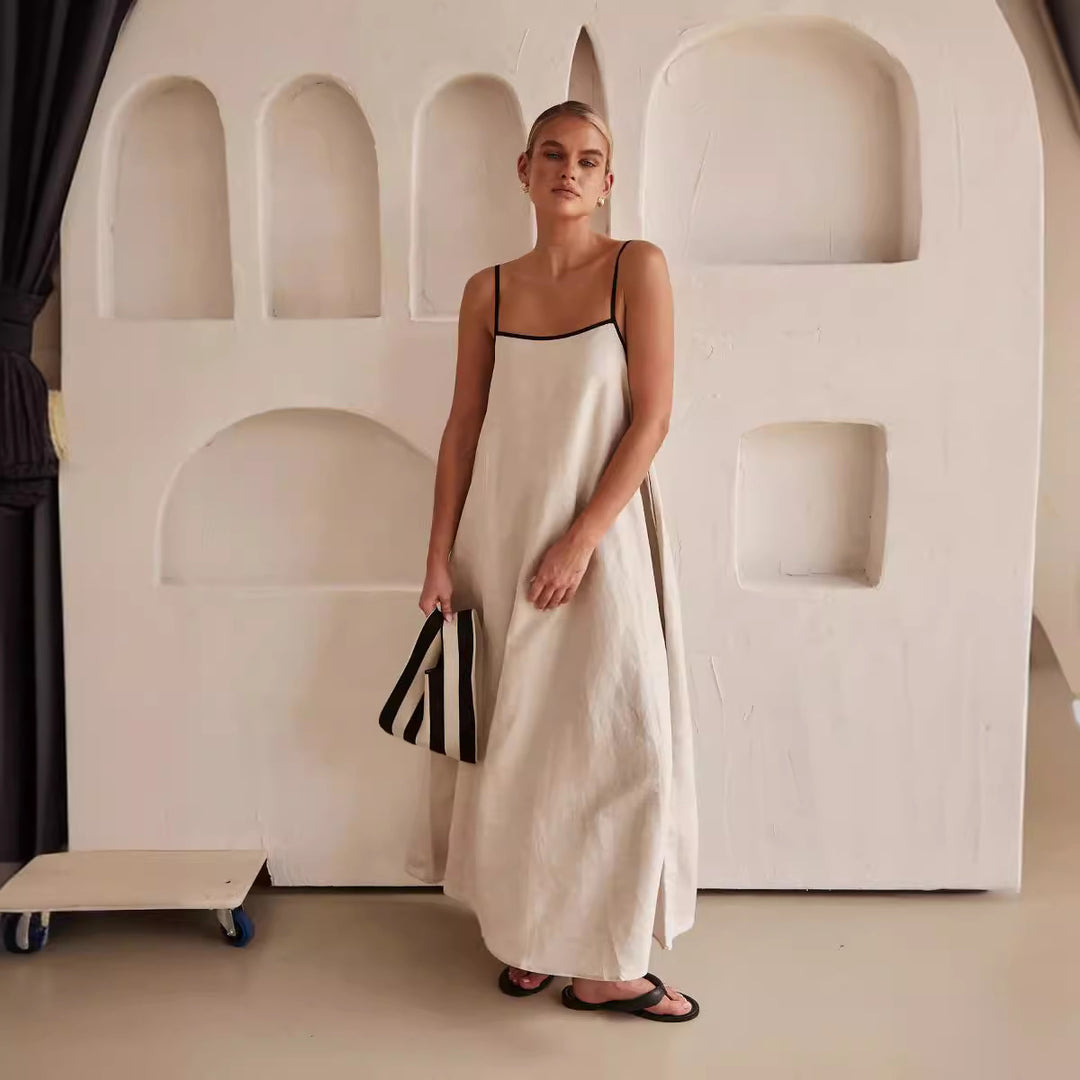 Damen luftiges Maxikleid mit feinen Trägern und sorgenlosem Schnitt EB