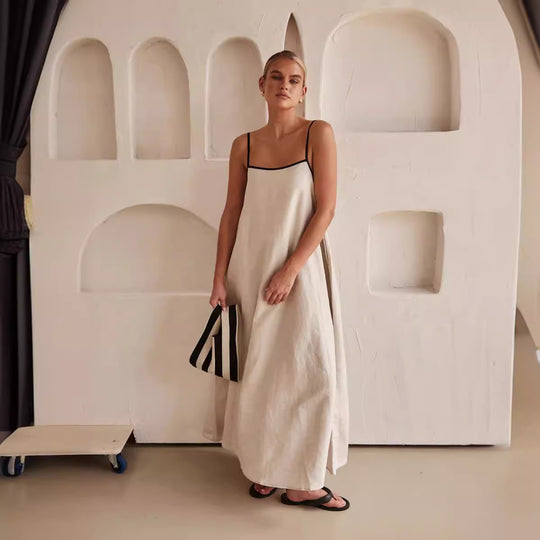 Damen luftiges Maxikleid mit feinen Trägern und sorgenlosem Schnitt EB