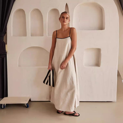 Damen luftiges Maxikleid mit feinen Trägern und sorgenlosem Schnitt EB