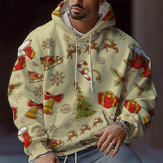 Herren Weihnachts-Hoodie mit farbenfrohem grafischen Design und bequemer Passform EB