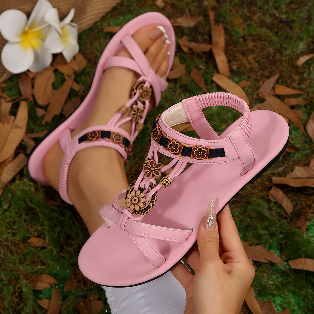 Damen Sandalen mit modischem Blumendekor und elastischem Riemendesign EB