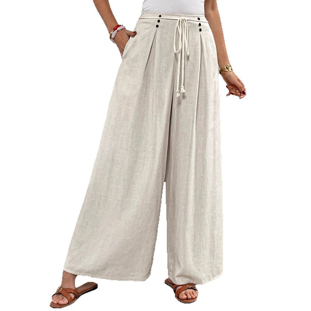 Damen Weit geschnittene Leinenhose mit verstellbarem Bund EB
