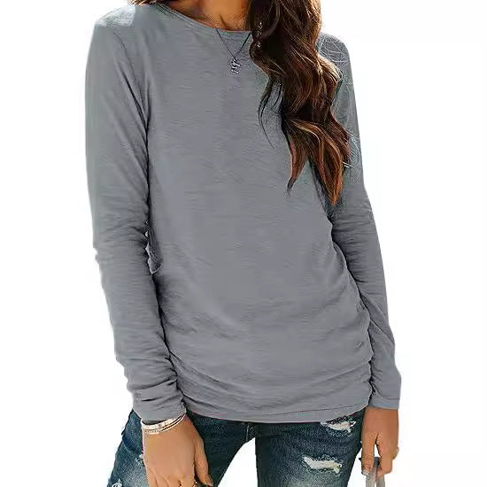 Damen Langarm-T-Shirt aus hochwertiger Baumwolle mit Rundhalsausschnitt EB
