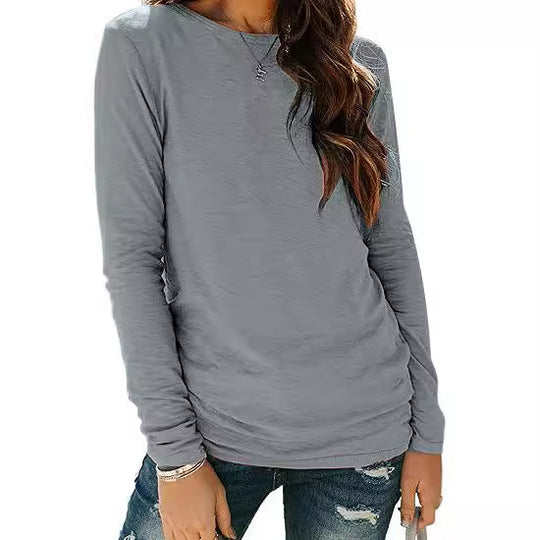 Damen Langarm-T-Shirt aus hochwertiger Baumwolle mit Rundhalsausschnitt EB