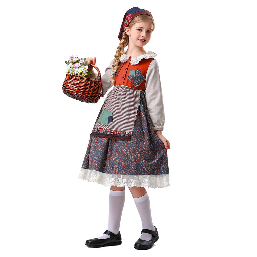 Damen nan vintageinspiriertes Rüschenkleid mit abnehmbarer Schürze und Spitzenbesatz EB