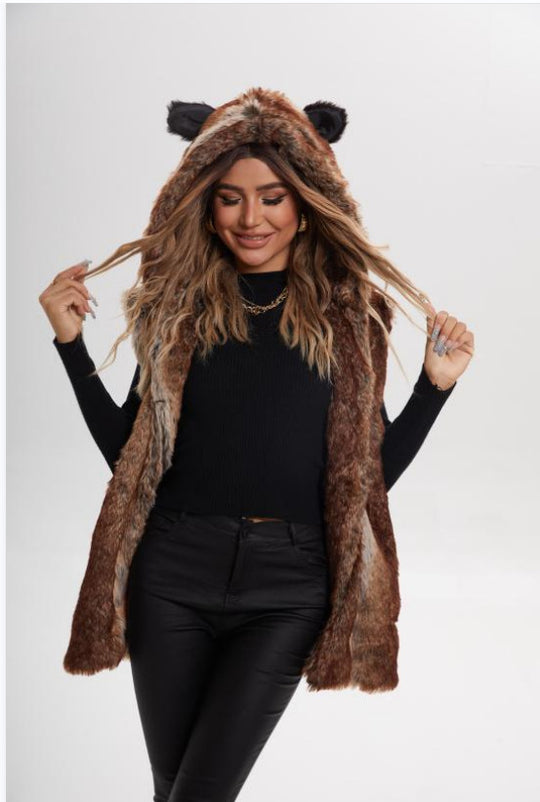 Damen Verspielt designte Fleece-Weste mit Kapuze EB