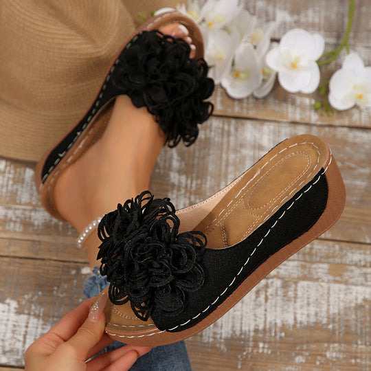 Damen Wedge-Pantolette mit floralen Applikationen EB