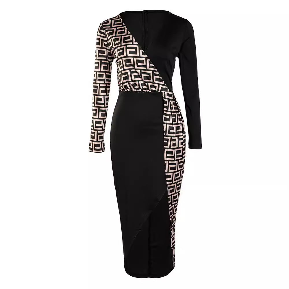 Damen Figurnahes Wickelkleid mit grafischem Muster und hohem Schlitz EB