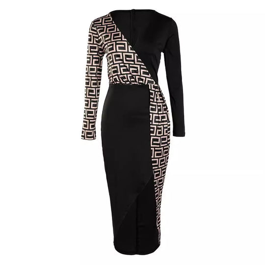 Damen Figurnahes Wickelkleid mit grafischem Muster und hohem Schlitz EB