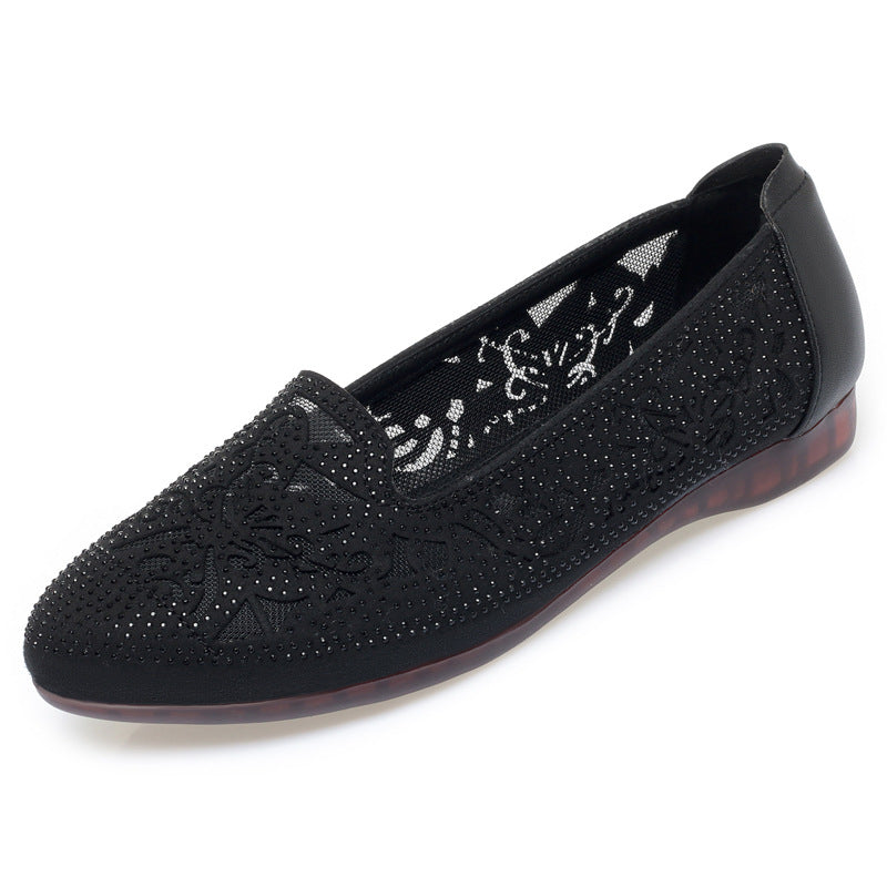 Damen Elegante Ballerinas mit filigranem Cut-Out-Design und funkelnden Strassdetails EB