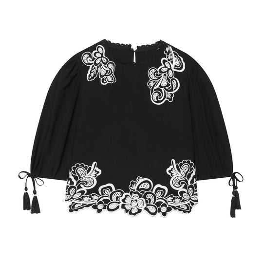 Damenbluse mit floraler Spitze und Volantärmeln EB