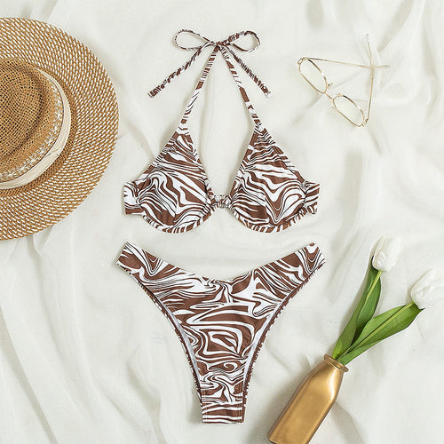 Damen Triangel-Bikini mit stylischem Zebradesign und verstellbarem Bindesystem EB