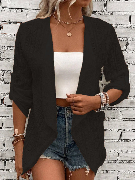 Damen Leichte Strickjacke mit asymmetrischem Schnitt und 3/4-Ärmeln EB