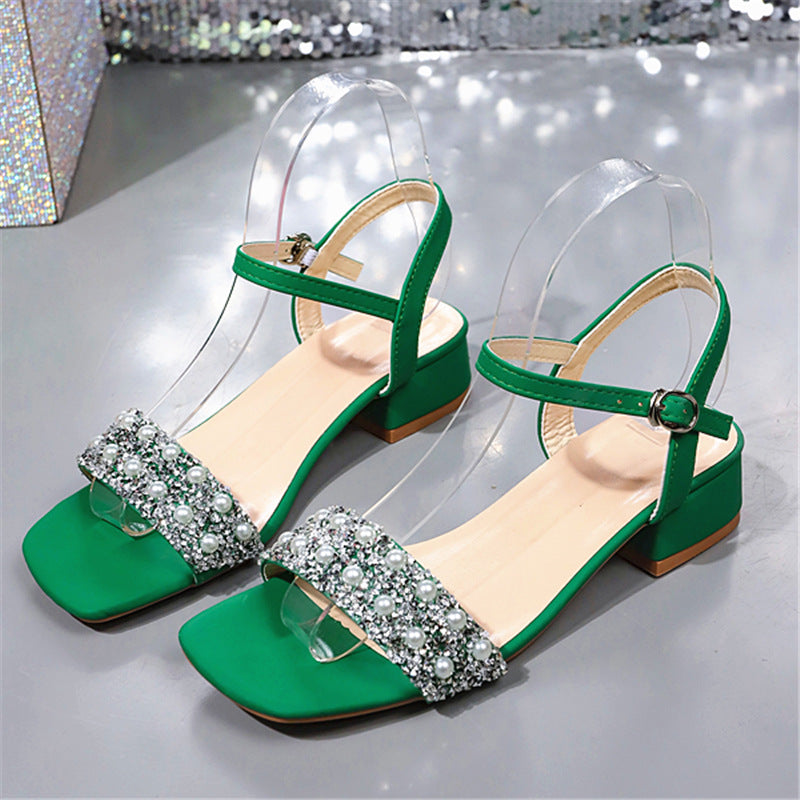 Damen elegante Riemensandalen mit transparentem Obermaterial und glitzernden Perlen EB