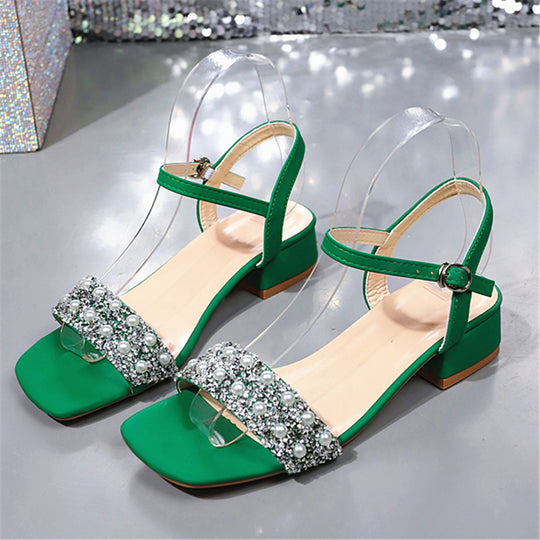 Damen elegante Riemensandalen mit transparentem Obermaterial und glitzernden Perlen EB