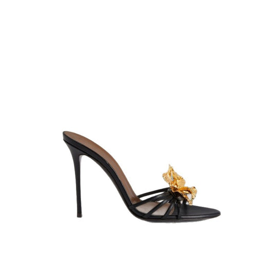 Damen elegante High Heel Sandalen mit zierlicher Blumenapplikation EB
