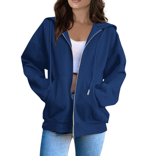 Damen nan oversized Kapuzenjacke mit durchgehendem Reißverschluss, Kängurutaschen und weichem Innenfutter EB