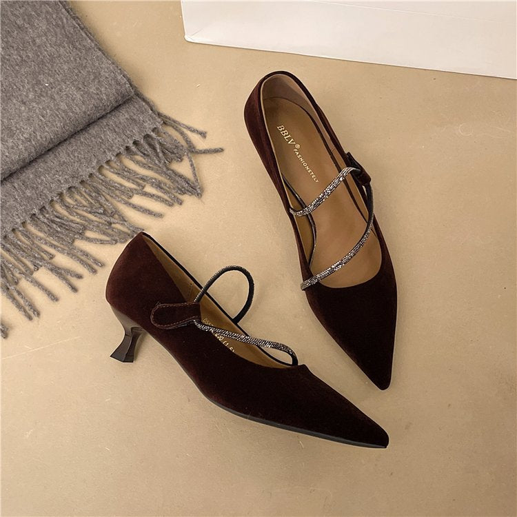 Damen elegante Pumps mit zartem Strass-Dekor EB