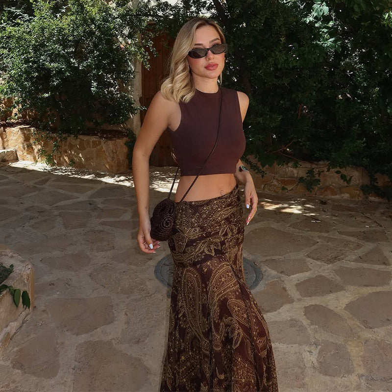 Damen Maxikleid mit tiefem Ausschnitt und eleganter Paisley-Optik EB